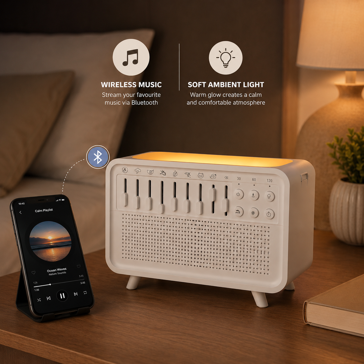 CalmNest - 4 in 1 White Noise Speaker & Humidifier