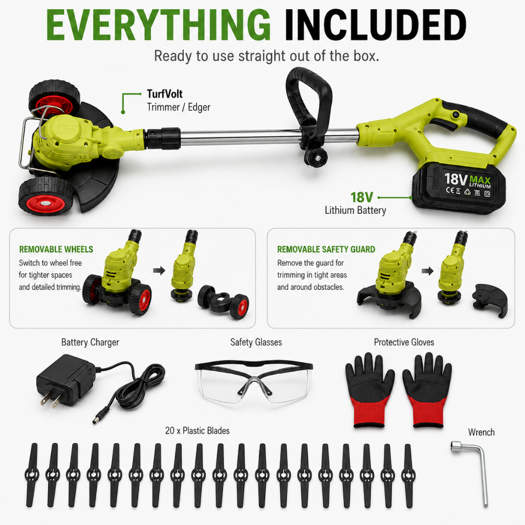 TurfVolt - 5in1 Cordless Grass Trimmer & Mower
