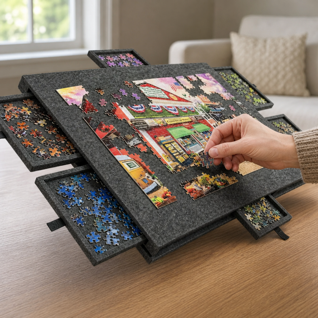 JigStore – Foldable Puzzle Board with Sorting Drawers