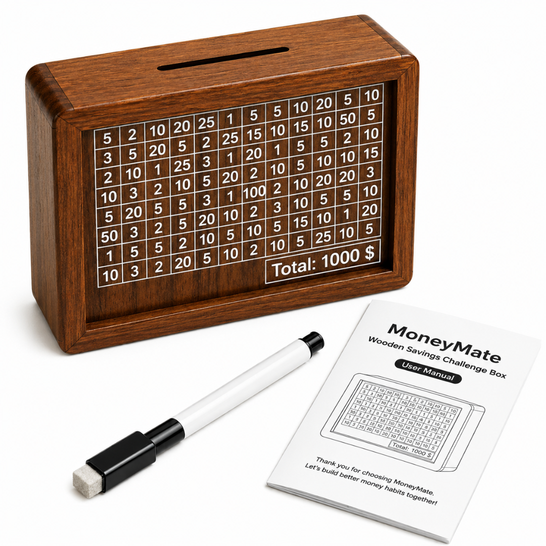 MoneyMate - Wooden Savings Challenge Box