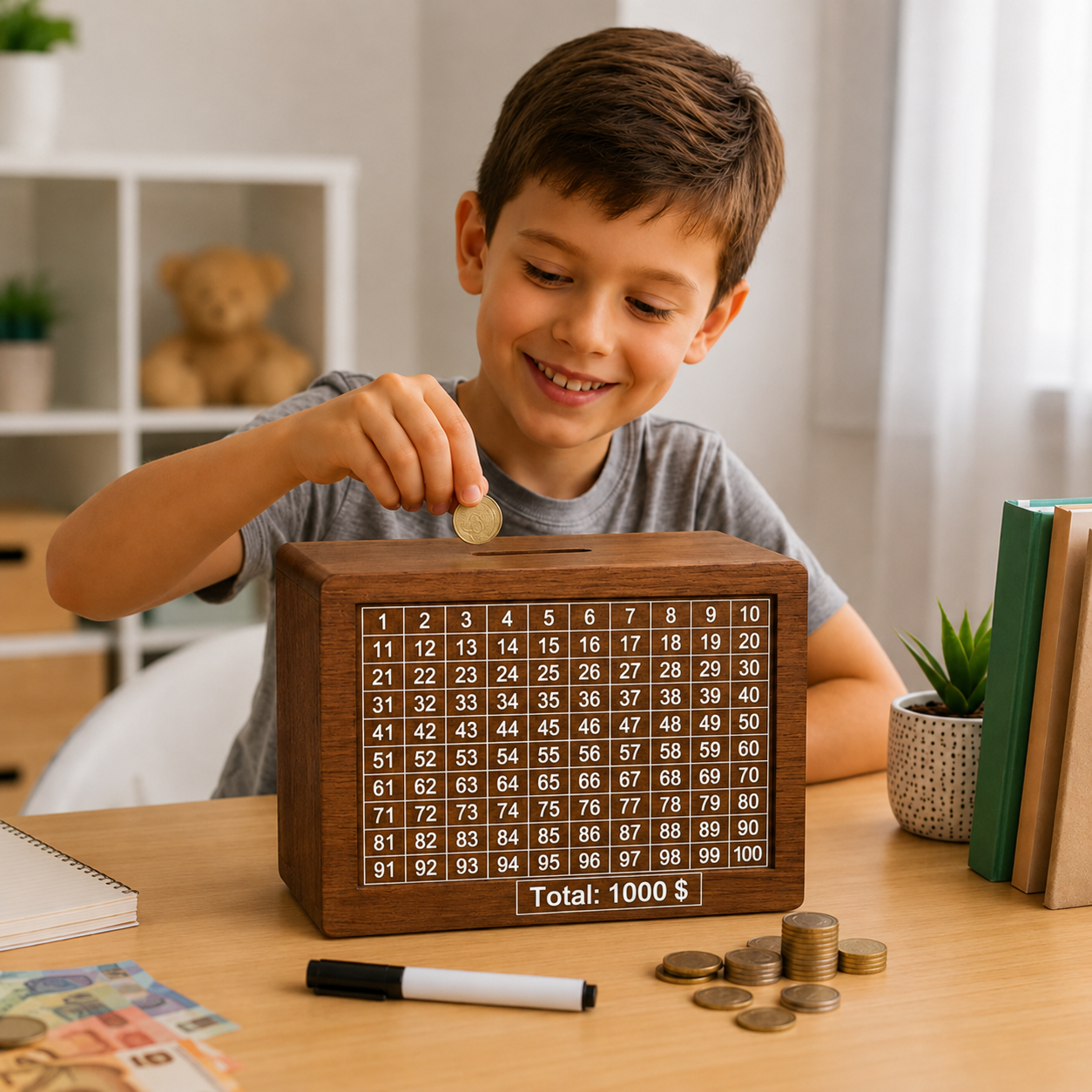 MoneyMate - Wooden Savings Challenge Box
