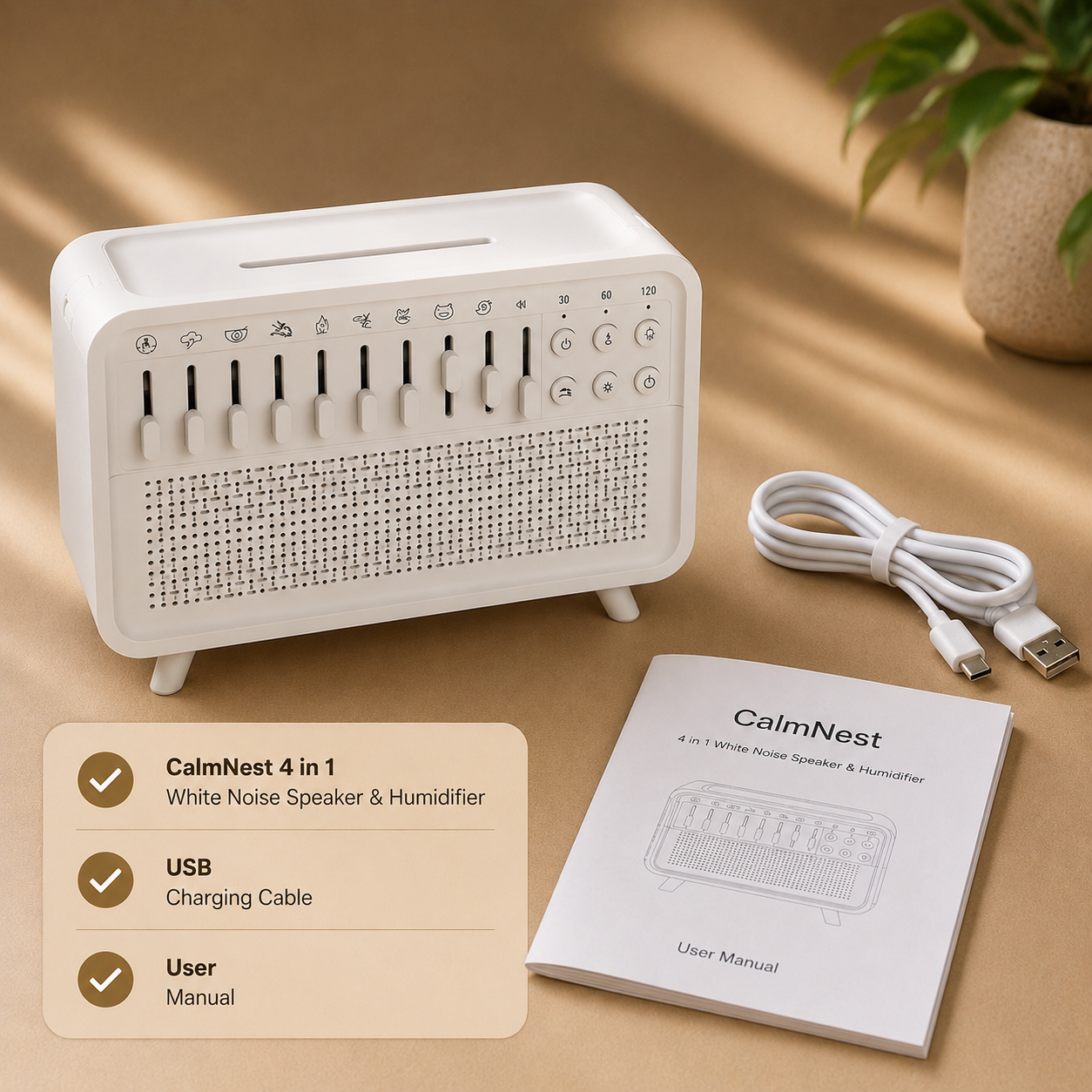 CalmNest - 4 in 1 White Noise Speaker & Humidifier