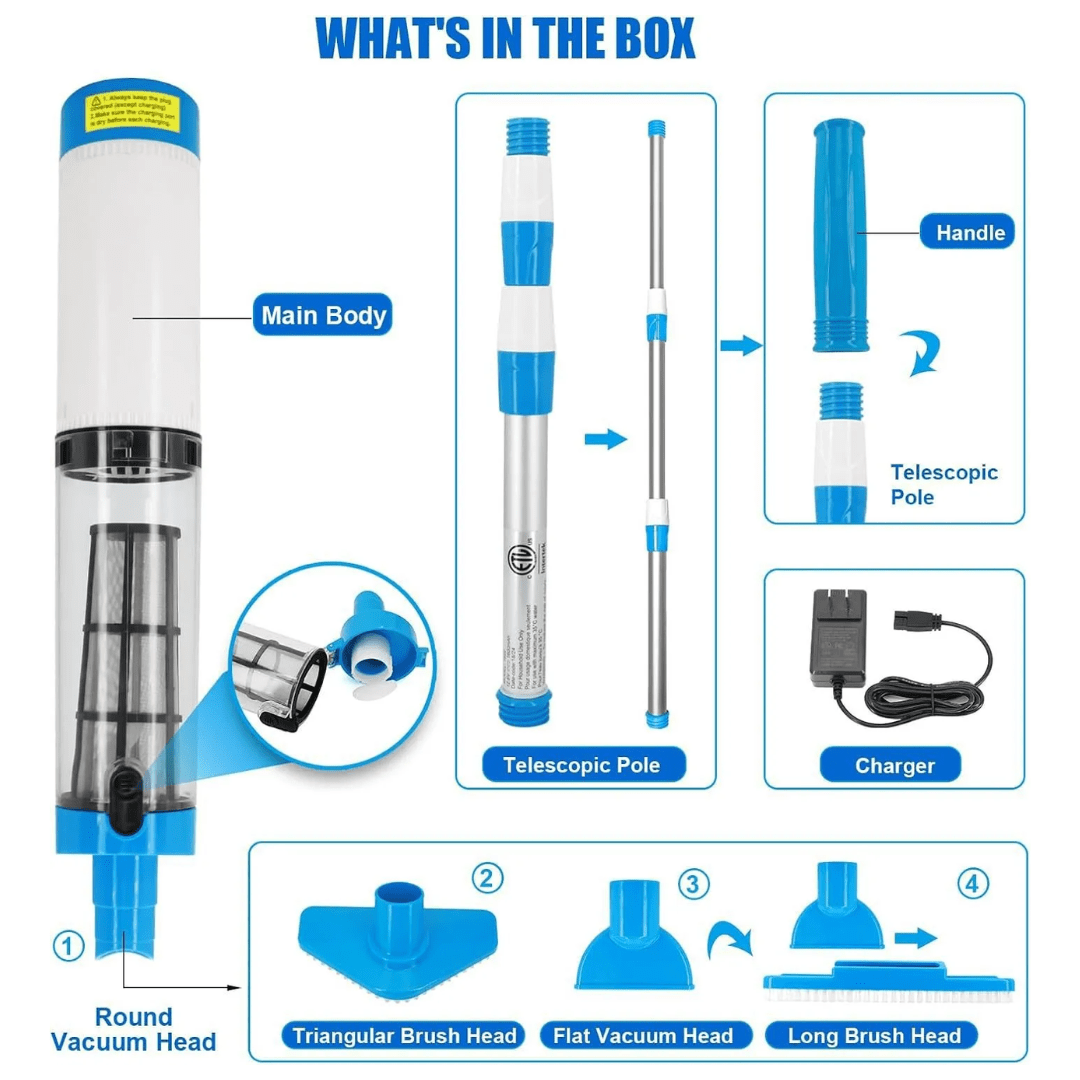 AquaVac - 3 in 1 Cordless Rechargeable Pool Vacuum Cleaner - OneTapWireless