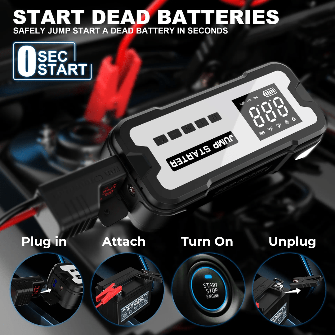 AutoResQ - 4in1 Portable Car Jump Starter with Air Pump - OneTapWireless
