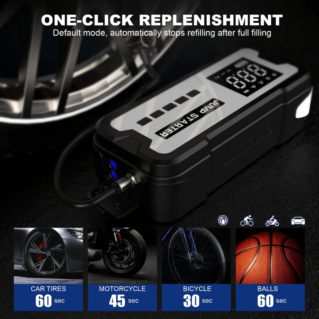AutoResQ - 4in1 Portable Car Jump Starter with Air Pump - OneTapWireless