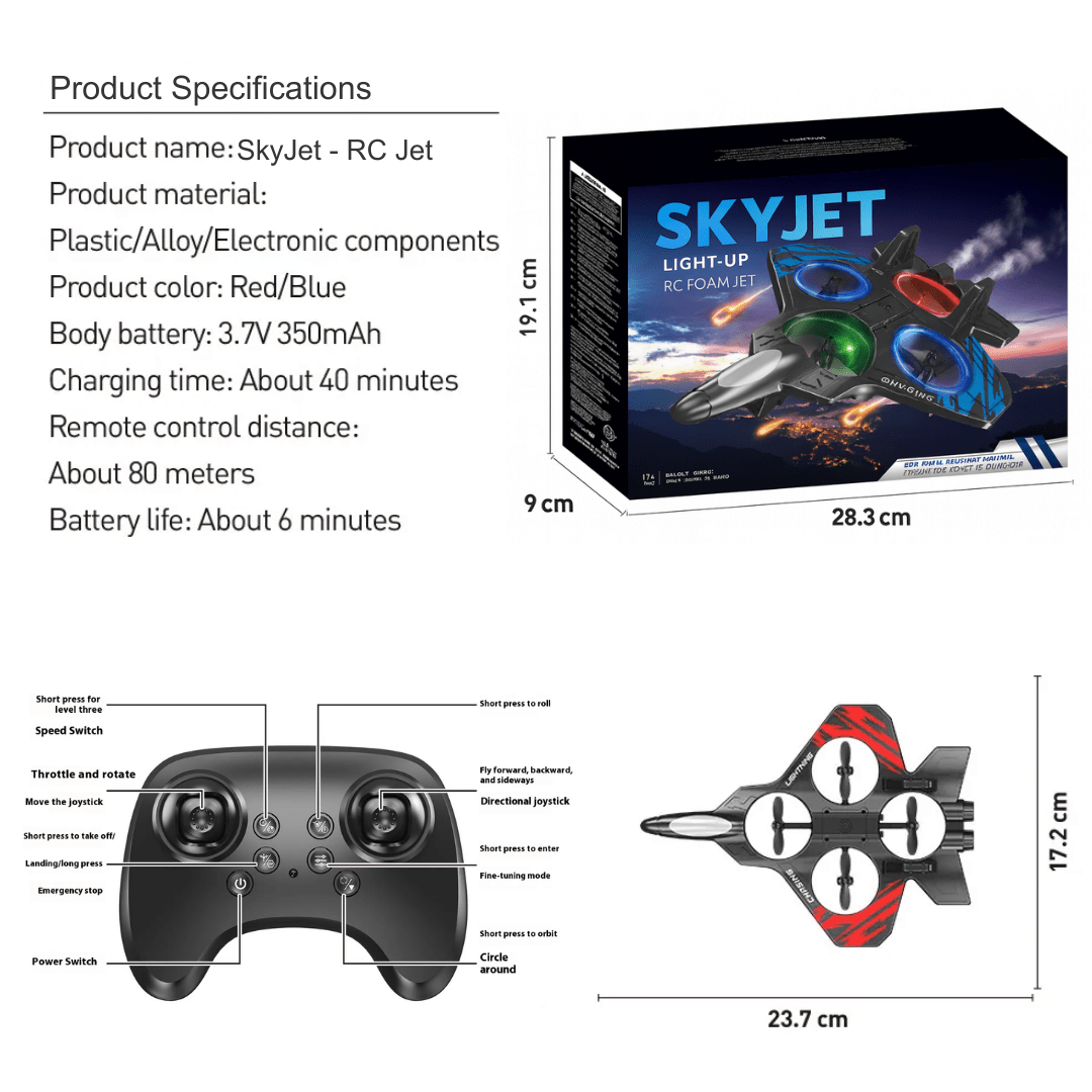 SkyJet - Light Up RC Foam Jet for Kids - OneTapWireless