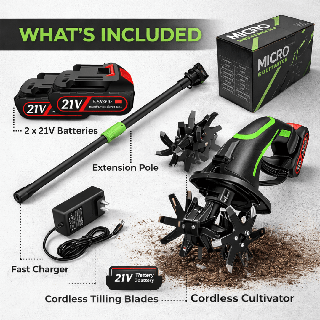 TurfVolt - 3 - IN - 1 Cordless Tiller & Cultivator with Extension Pole - OneTapWireless