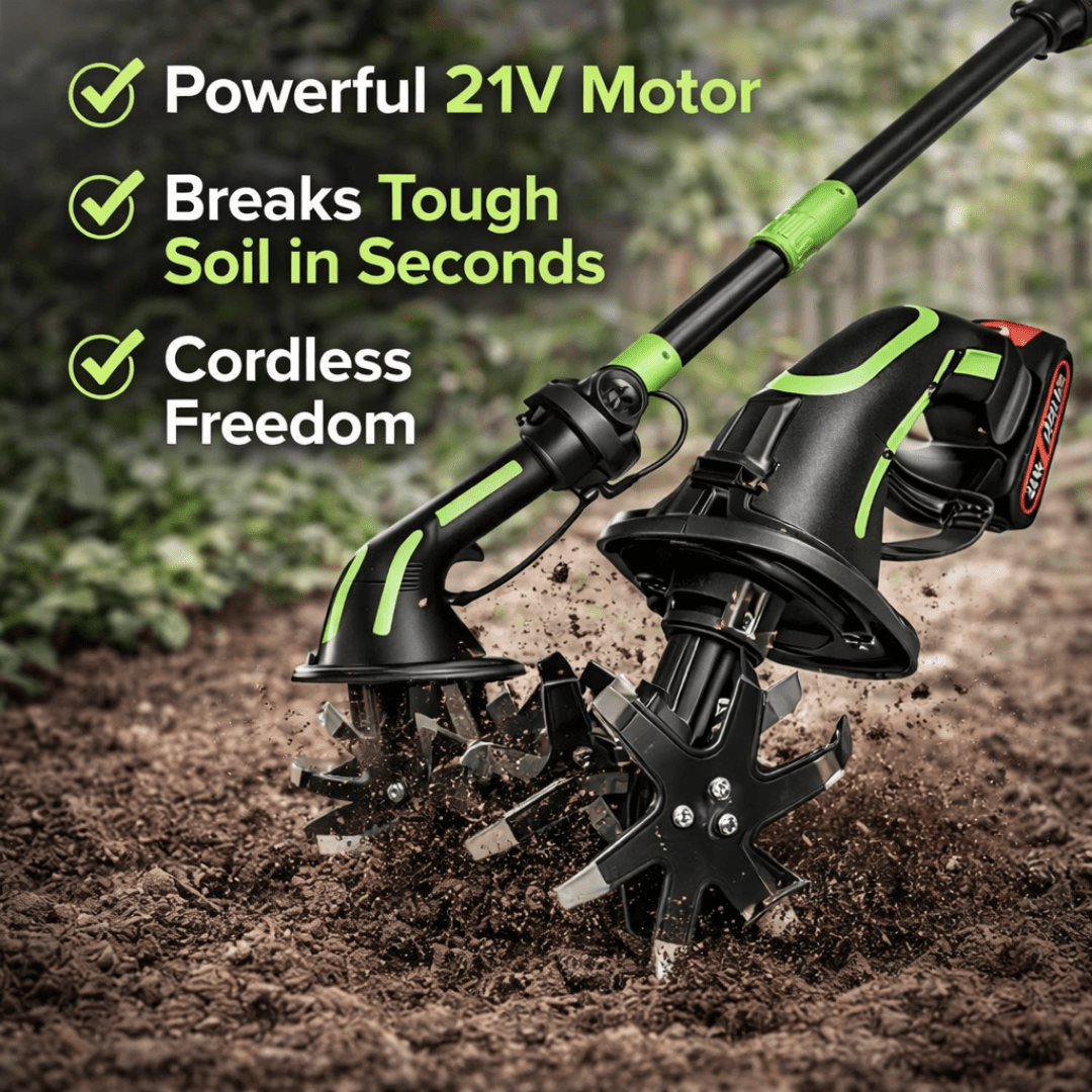 TurfVolt - 3 - IN - 1 Cordless Tiller & Cultivator with Extension Pole - OneTapWireless