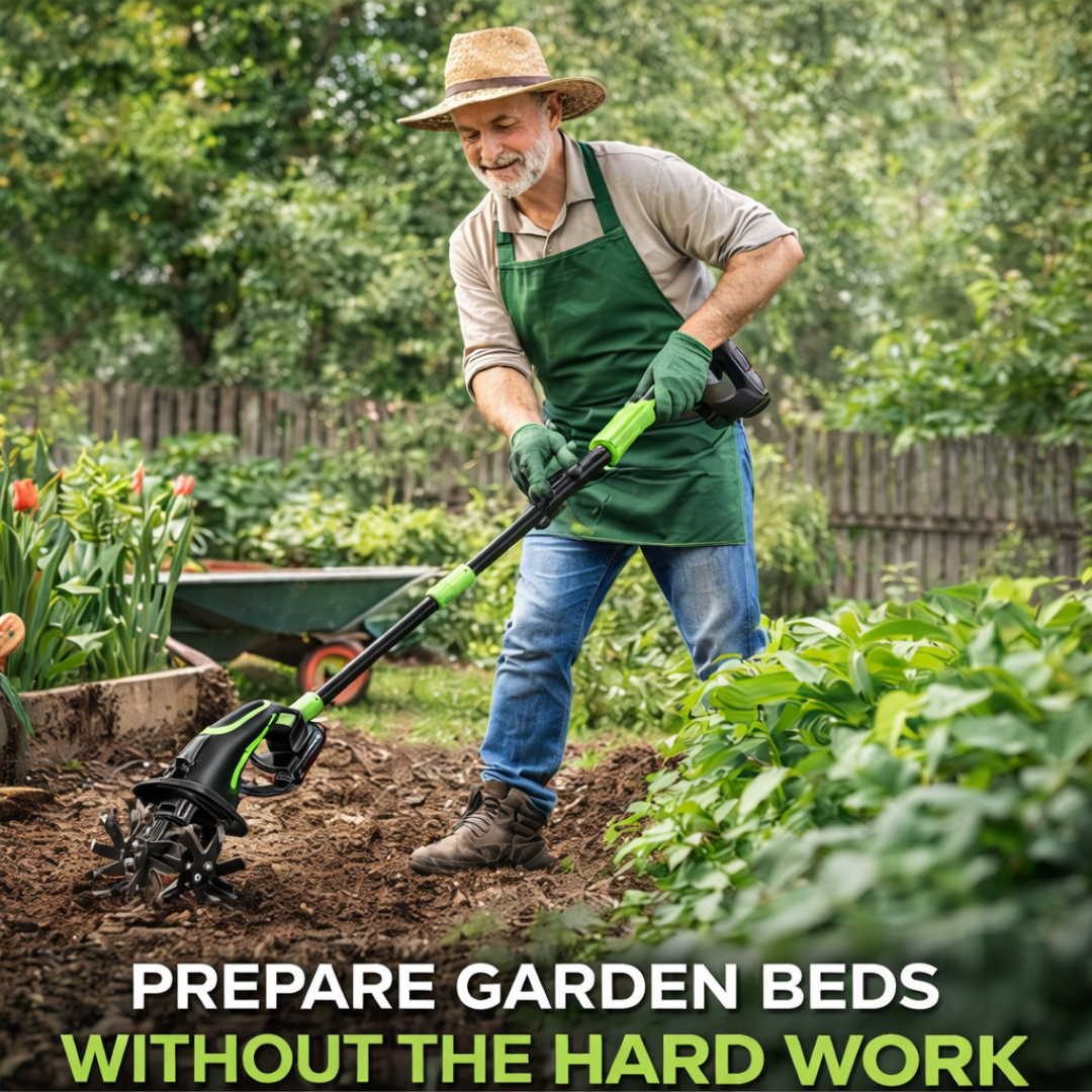 TurfVolt - 3 - IN - 1 Cordless Tiller & Cultivator with Extension Pole - OneTapWireless